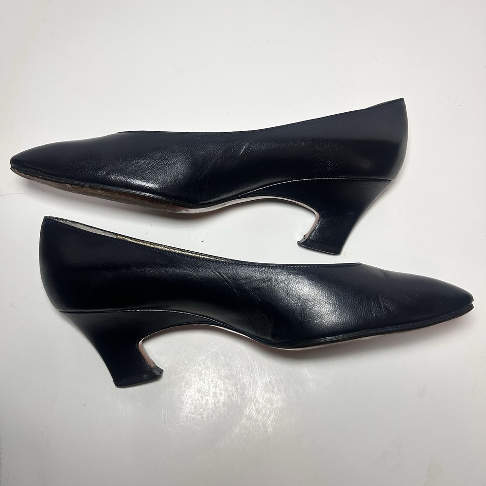 Yves Saint Laurent Black Pointed Toe Low Kitten Heel Pumps